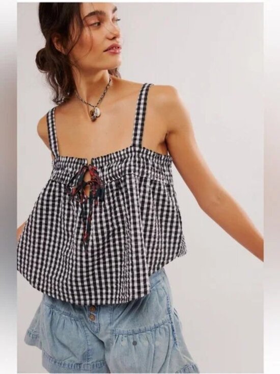 Free People Tops - Free People Picnic Party Cropped Tank Top Black Combo Size XS NWT